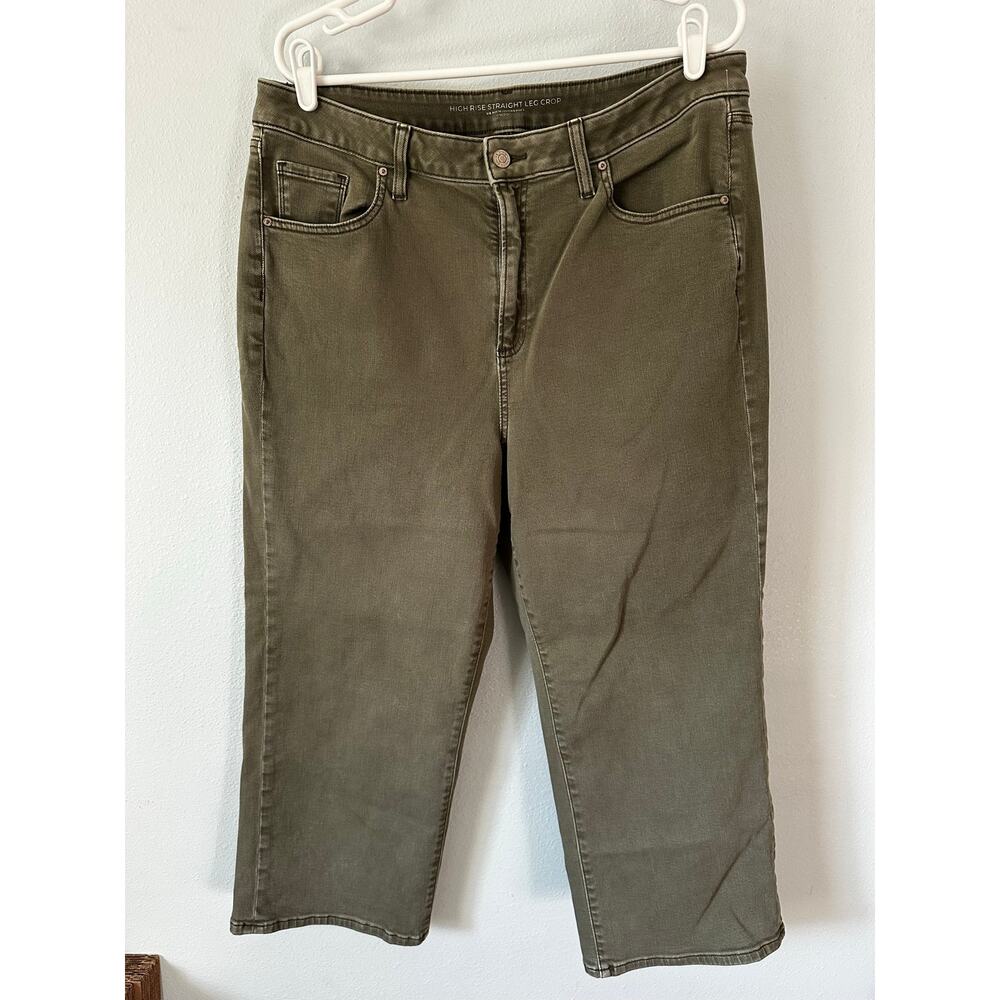 Chico's High Rise Straight Leg Crop Jeans Olive Green size US 16